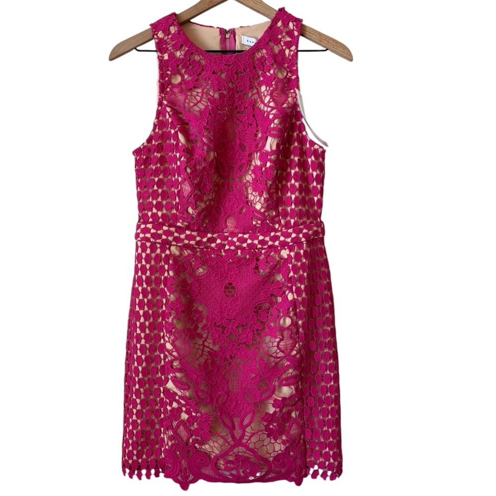 NEW Endless Rose Lace Overlay Mini Shift Dress Sz M Pink Fuschia Cut Out Party